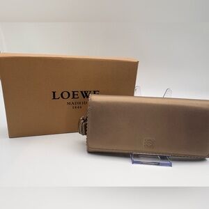 Loewe Metallic Gold Anagram Long Wallet w Box